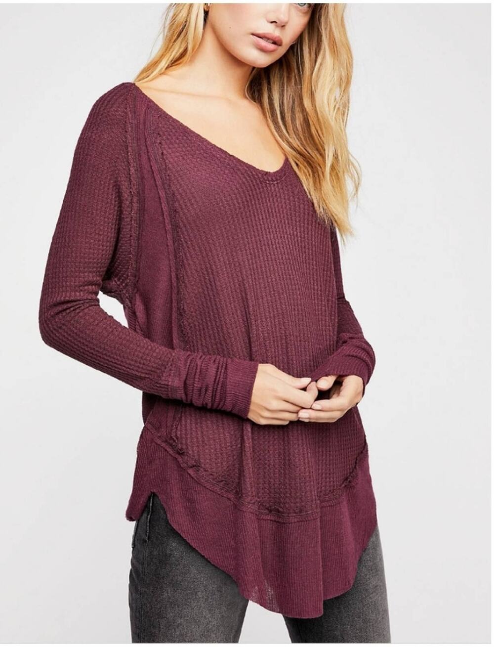 We the Free People Maroon Catalina Long Sleeve Tunic Top  Size Small